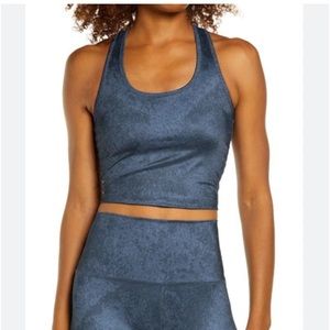 NWT Beyond Yoga First Class cropped Tank in distressed navy blue. Women’s XS.